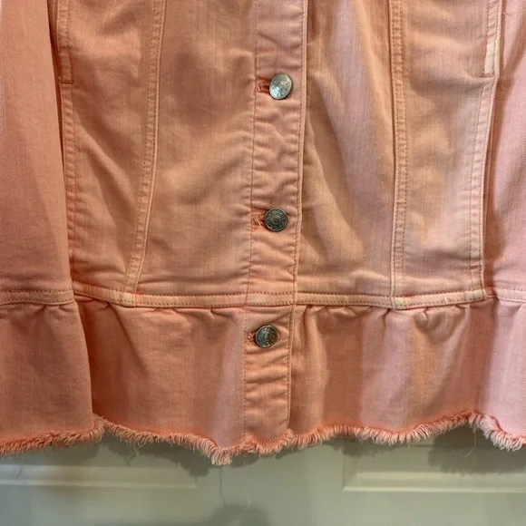 Chico's Soft Pink Denim Jacket with Frayed Peplum Hem - Picture 5 of 7